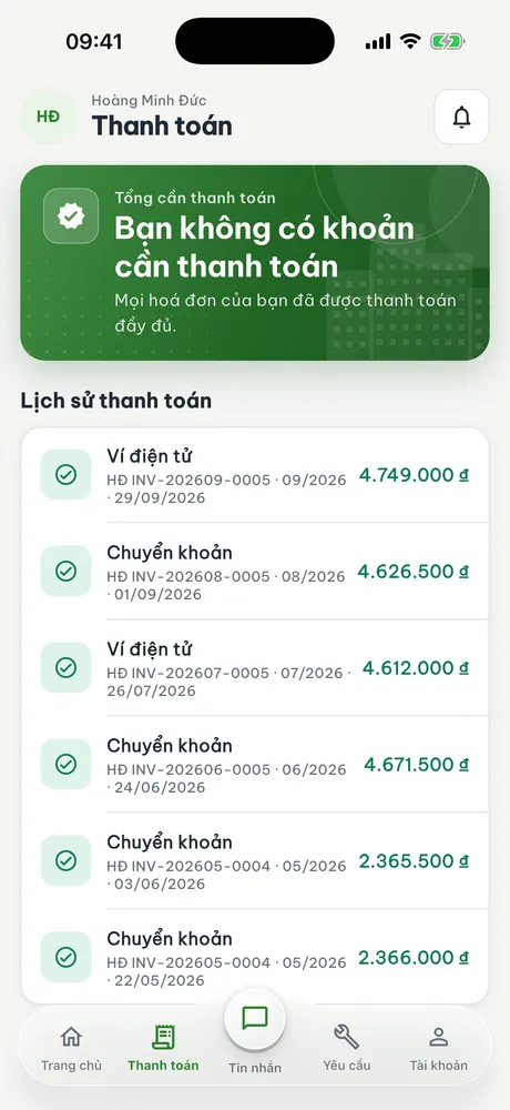 App VinaBos: thanh toán của khách thuê